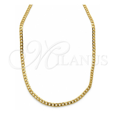Oro Laminado Basic Necklace, Gold Filled Style Pave Cuban Design, Polished, Golden Finish, 04.32.0567.20 (04 MM Thickness, 20 Inches Length)