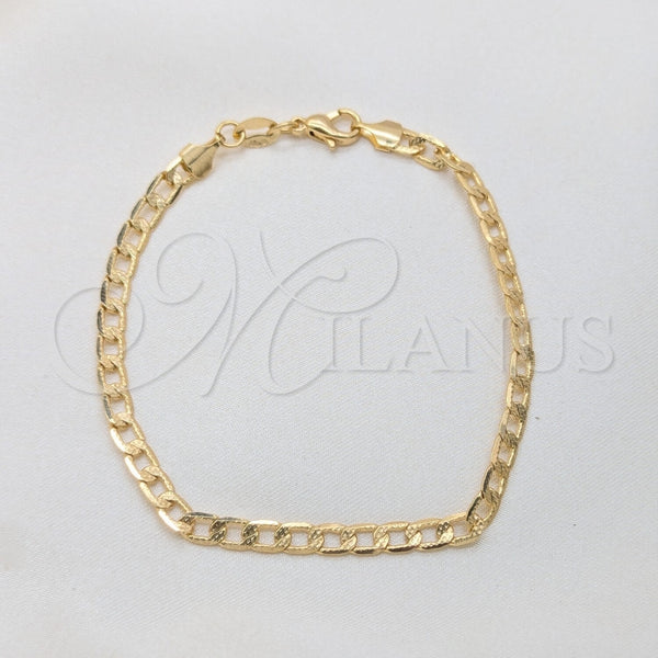 Oro Laminado Basic Necklace, Gold Filled Style Pave Cuban Design, Polished, Golden Finish, 04.32.0567.07