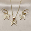 Oro Laminado Earring and Pendant Adult Set, Gold Filled Style Butterfly Design, Polished, Golden Finish, 10.179.0035