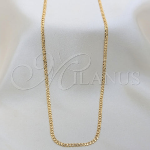 Oro Laminado Basic Necklace, Gold Filled Style Pave Cuban Design, Polished, Golden Finish, 04.32.0569.20
