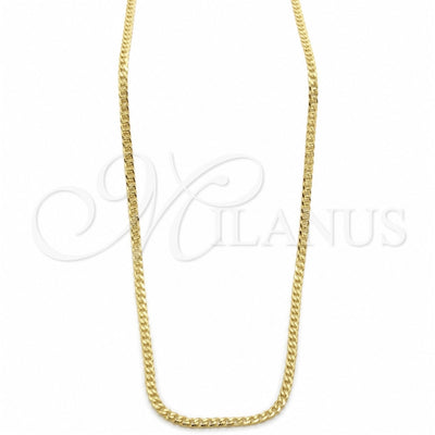 Oro Laminado Basic Necklace, Gold Filled Style Pave Cuban Design, Polished, Golden Finish, 04.32.0569.18 (03 MM Thickness, 18 Inches Length)