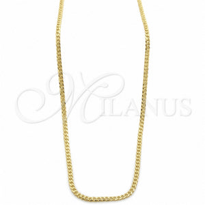 Oro Laminado Basic Necklace, Gold Filled Style Pave Cuban Design, Polished, Golden Finish, 04.32.0569.18 (03 MM Thickness, 18 Inches Length)