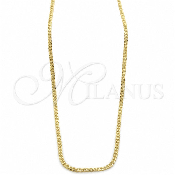 Oro Laminado Basic Necklace, Gold Filled Style Pave Cuban Design, Polished, Golden Finish, 04.32.0569.18 (03 MM Thickness, 18 Inches Length)