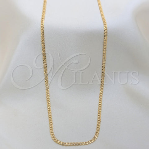 Oro Laminado Basic Necklace, Gold Filled Style Pave Cuban Design, Polished, Golden Finish, 04.32.0569.18 (03 MM Thickness, 18 Inches Length)