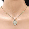 Oro Laminado Pendant Necklace, Gold Filled Style Guadalupe and Rolo Design, Polished, Golden Finish, 04.63.1447.16 (03 MM Thickness, 16 Inches Length)