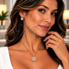Oro Laminado Earring and Pendant Adult Set, Gold Filled Style Flower Design, with White Cubic Zirconia, Polished, Golden Finish, 10.213.0034