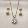 Oro Laminado Earring and Pendant Adult Set, Gold Filled Style Flower Design, with White Cubic Zirconia, Polished, Golden Finish, 10.213.0034