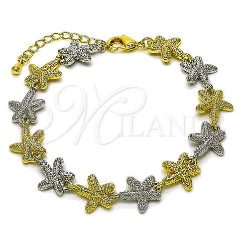 Oro Laminado Tennis Bracelet, Gold Filled Style Star Design, Matte Finish, Two Tone, 03.341.0238.07 (Thickness, 7 Inches Length)
