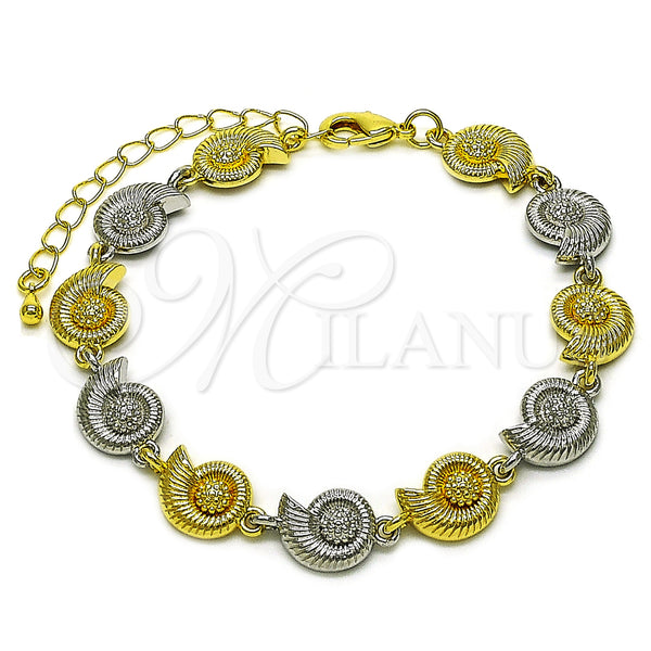 Oro Laminado Tennis Bracelet, Gold Filled Style Snail Design, Diamond Cutting Finish, Two Tone, 03.341.0239.07 (10 MM Thickness, 8 Inches Length)