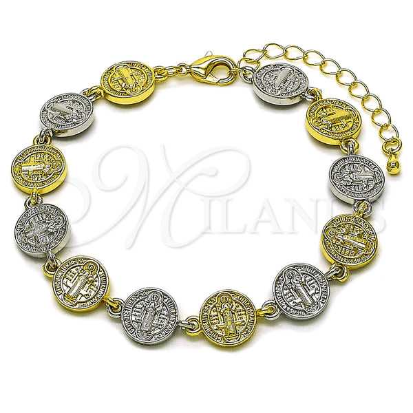 Oro Laminado Tennis Bracelet, Gold Filled Style San Benito Design, Polished, Two Tone, 03.341.0240.07 (Thickness, 8 Inches Length)