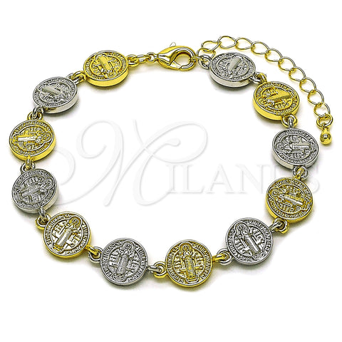 Oro Laminado Tennis Bracelet, Gold Filled Style San Benito Design, Polished, Two Tone, 03.341.0240.07 (Thickness, 8 Inches Length)