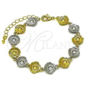 Oro Laminado Tennis Bracelet, Gold Filled Style Shell Design, Polished, Two Tone, 03.341.0245.07 (Thickness, 7 Inches Length)