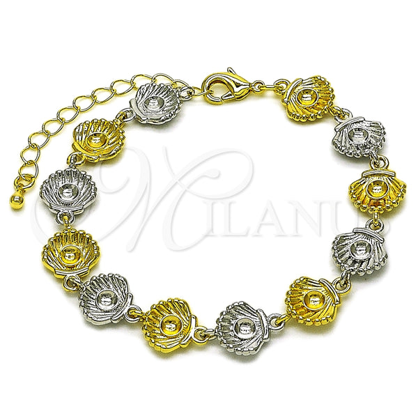 Oro Laminado Tennis Bracelet, Gold Filled Style Shell Design, Polished, Two Tone, 03.341.0245.07 (Thickness, 7 Inches Length)