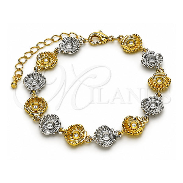 Oro Laminado Tennis Bracelet, Gold Filled Style Shell Design, Polished, Two Tone, 03.341.0245.07 (Thickness, 7 Inches Length)