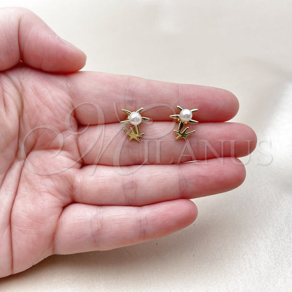Gold Filled Ring — Stud Earring Star Design with Ivory Pearl Polished — alternate product view — SKU 161431 | Oro Laminado anillo — Stud Earring estrella diseño with Ivory Pearl pulido — SKU 161431