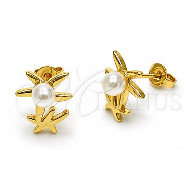 Oro Laminado Stud Earring, Gold Filled Style Star Design, with Ivory Pearl, Polished, Golden Finish, 02.341.0258