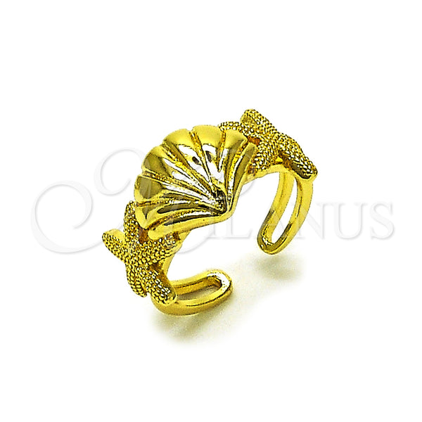 Oro Laminado Elegant Ring, Gold Filled Style Shell and Star Design, Polished, Golden Finish, 01.341.0168 (One size fits all)