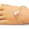 Oro Laminado Individual Bangle, Gold Filled Style Ball Design, with Ivory Pearl, Polished, Golden Finish, 07.341.0069 (Thickness, One size fits all)