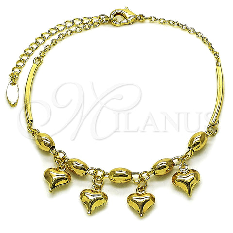 Oro Laminado Charm Anklet , Gold Filled Style Heart and Rolo Design, Polished, Golden Finish, 03.383.0034.10 (02 MM Thickness, 10 Inches Length)