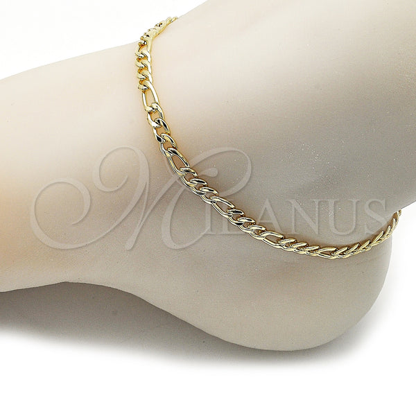 Gold Filled Anklet — Basic Anklet Figaro Design Polished 03. Thickness 25 — alternate product view — SKU 161443 | Oro Laminado tobillera — básico Anklet Figaro diseño pulido 03. Thickness 25 — SKU 161443