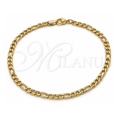 Oro Laminado Basic Anklet, Gold Filled Style Figaro Design, Polished, Golden Finish, 03.383.0035.10 (Thickness, 25 Inches Length)