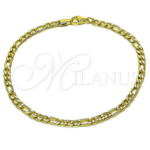 Oro Laminado Basic Anklet, Gold Filled Style Figaro Design, Polished, Golden Finish, 03.383.0035.10 (Thickness, 25 Inches Length)