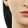 Oro Laminado Stud Earring, Gold Filled Style Puff Mariner Design, Polished, Golden Finish, 02.213.0825
