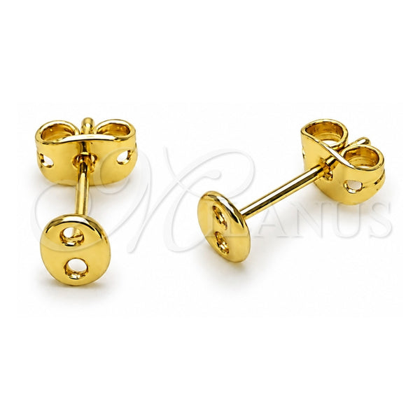 Oro Laminado Stud Earring, Gold Filled Style Puff Mariner Design, Polished, Golden Finish, 02.213.0825
