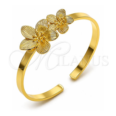 Oro Laminado Individual Bangle, Gold Filled Style Flower Design, Diamond Cutting Finish, Golden Finish, 07.170.0074 (Thickness, One size fits all)