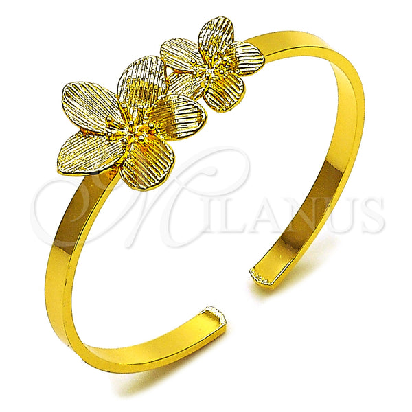 Oro Laminado Individual Bangle, Gold Filled Style Flower Design, Diamond Cutting Finish, Golden Finish, 07.170.0074 (Thickness, One size fits all)