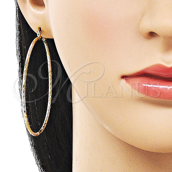 Gold Filled Hoop Earrings — Extra Large Hoop Diamond Cutting Tricolor 02. — alternate product view — SKU 161449 | Oro Laminado aretes de aro — Extra Large Hoop Diamond Cutting Tricolor 02. — SKU 161449
