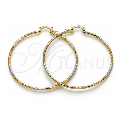 Oro Laminado Extra Large Hoop, Gold Filled Style Diamond Cutting Finish, Tricolor, 02.170.0523.60