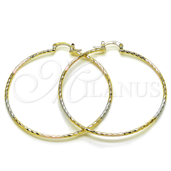 Gold Filled Hoop Earrings — Extra Large Hoop Diamond Cutting Tricolor 02. — main product view — SKU 161449 | Oro Laminado aretes de aro — Extra Large Hoop Diamond Cutting Tricolor 02. — SKU 161449
