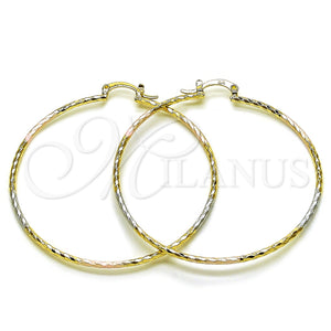 Gold Filled Hoop Earrings — Extra Large Hoop Diamond Cutting Tricolor 02. — main product view — SKU 161449 | Oro Laminado aretes de aro — Extra Large Hoop Diamond Cutting Tricolor 02. — SKU 161449
