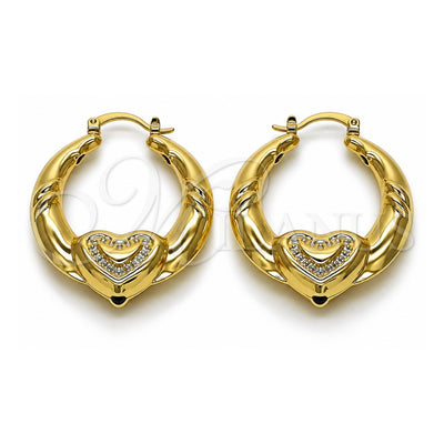 Oro Laminado Medium Hoop, Gold Filled Style Heart and Hollow Design, Polished, Golden Finish, 02.170.0507.1.35