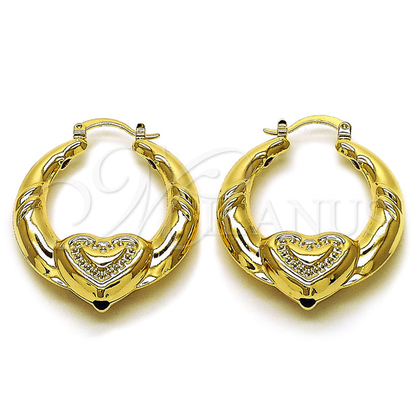 Gold Filled Hoop Earrings — Medium Hoop Heart and Hollow Design Polished 02. — main product view — SKU 161450 | Oro Laminado aretes de aro — Medium Hoop corazón and Hollow diseño pulido 02. — SKU 161450