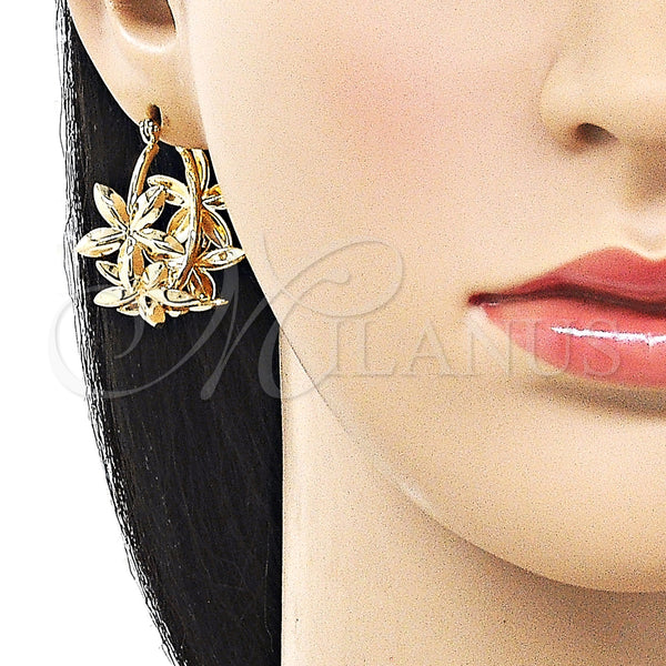 Gold Filled Hoop Earrings — Medium Hoop Flower Design Polished 02. — alternate product view — SKU 161451 | Oro Laminado aretes de aro — Medium Hoop flor diseño pulido 02. — SKU 161451