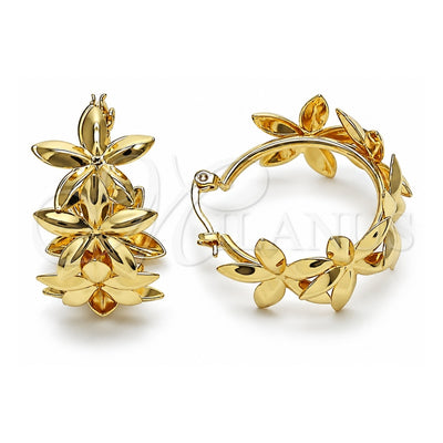 Oro Laminado Medium Hoop, Gold Filled Style Flower Design, Polished, Golden Finish, 02.170.0524.30