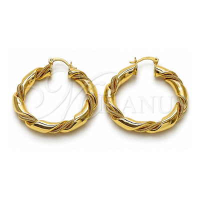 Oro Laminado Medium Hoop, Gold Filled Style Twist Design, Polished, Golden Finish, 02.170.0526.40