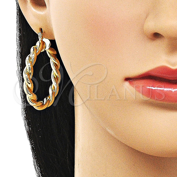 Gold Filled Hoop Earrings — Medium Hoop Twist and Hollow Design Polished 02. — alternate product view — SKU 161454 | Oro Laminado aretes de aro — Medium Hoop Twist and Hollow diseño pulido 02. — SKU 161454