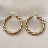 Oro Laminado Medium Hoop, Gold Filled Style Twist and Hollow Design, Polished, Golden Finish, 02.170.0527.40