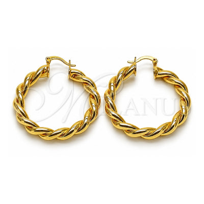 Oro Laminado Medium Hoop, Gold Filled Style Twist and Hollow Design, Polished, Golden Finish, 02.170.0527.40