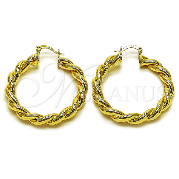 Gold Filled Hoop Earrings — Medium Hoop Twist and Hollow Design Polished 02. — main product view — SKU 161454 | Oro Laminado aretes de aro — Medium Hoop Twist and Hollow diseño pulido 02. — SKU 161454
