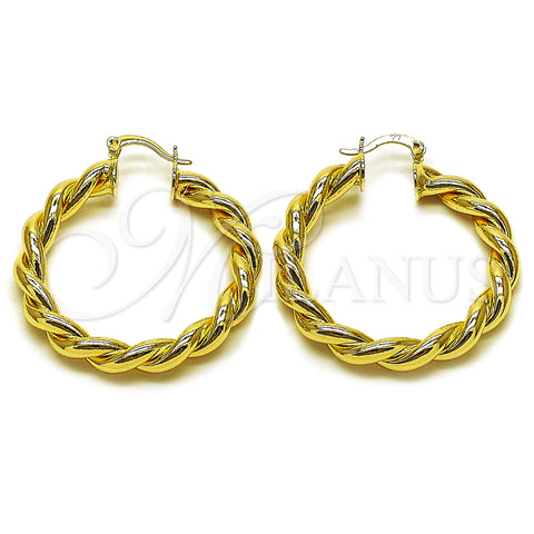 Oro Laminado Medium Hoop, Gold Filled Style Twist and Hollow Design, Polished, Golden Finish, 02.170.0527.40
