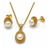 Oro Laminado Earring and Pendant Adult Set, Gold Filled Style Teardrop Design, with Ivory Pearl, Polished, Golden Finish, 10.342.0253