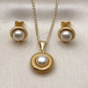 Oro Laminado Earring and Pendant Adult Set, Gold Filled Style Flower Design, with Ivory Pearl, Polished, Golden Finish, 10.342.0254