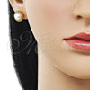 Oro Laminado Stud Earring, Gold Filled Style Flower Design, with Ivory Pearl, Polished, Golden Finish, 02.342.0362
