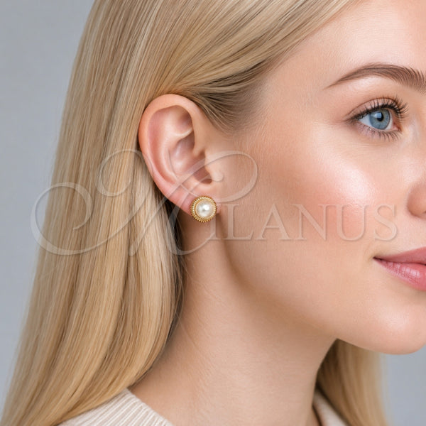 Gold Filled Ring — Stud Earring Flower Design with Ivory Pearl Polished — main product view — SKU 161458 | Oro Laminado anillo — Stud Earring flor diseño with Ivory Pearl pulido — SKU 161458
