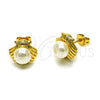 Oro Laminado Stud Earring, Gold Filled Style Shell Design, with Ivory Pearl, Polished, Golden Finish, 02.342.0364