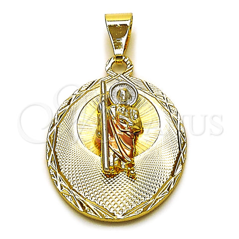 Oro Laminado Religious Pendant, Gold Filled Style San Judas Design, Diamond Cutting Finish, Tricolor, 05.120.0099